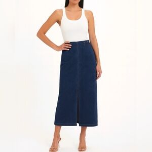 DMBM Skirt Denim Dark Wash Blue Jean Maxi With Fron Slit Junior Size M N…